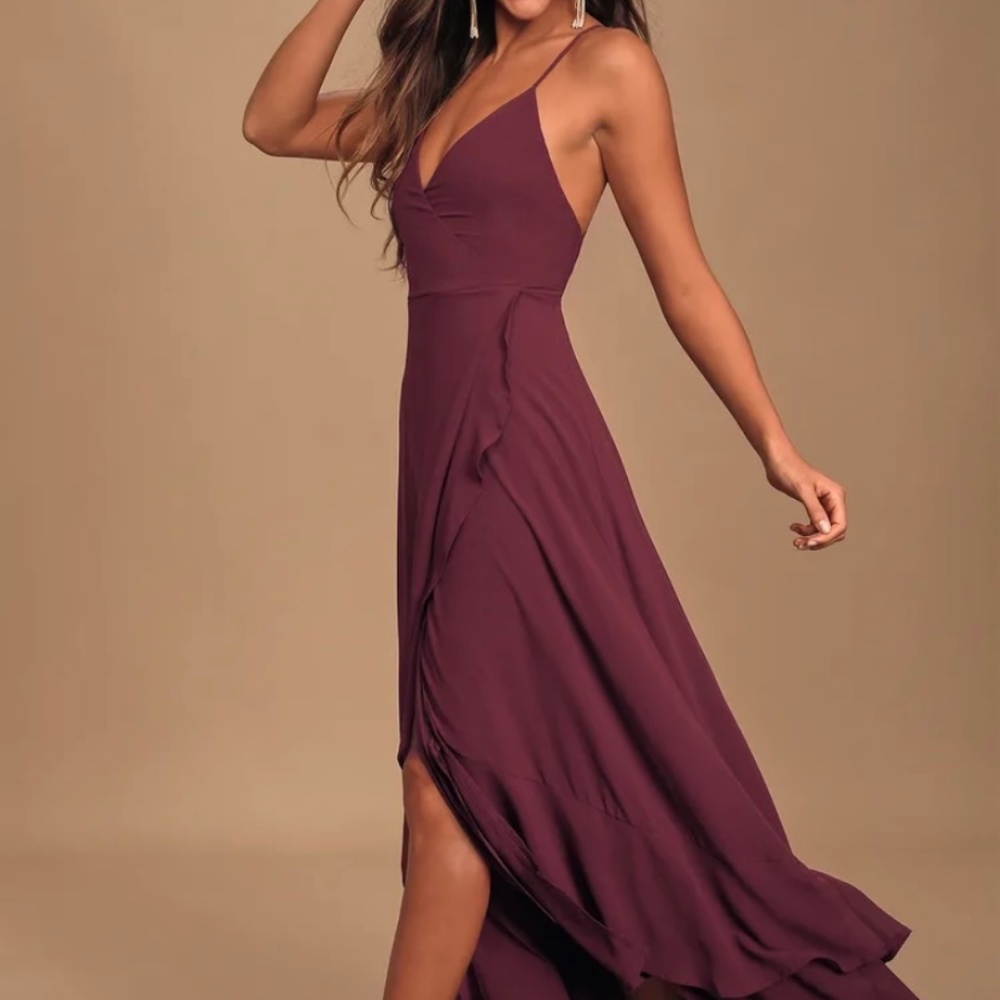 In Love Forever Plum Lace-Up High-Low Maxi Dress